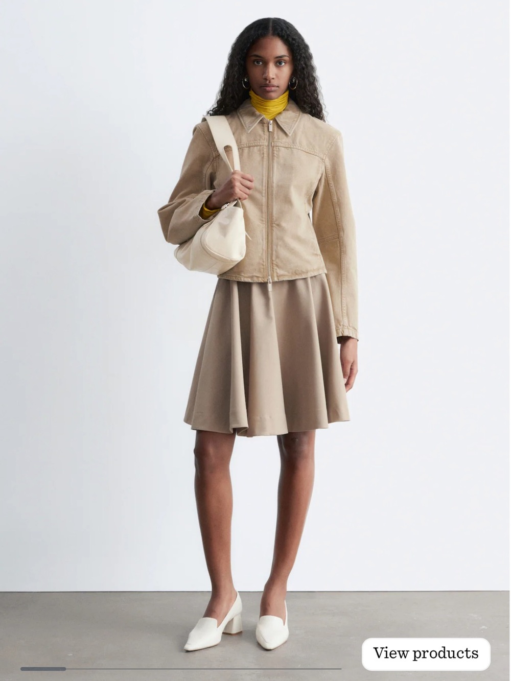 & Other Stories Beige Cotton Denim collared zip up Jacket - Picture 4 of 4